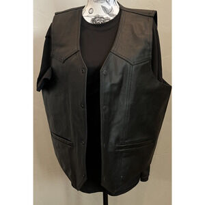 USA Leather 2XL Men’s Genuine Leather Vest Black Lined Biker Western Style - New